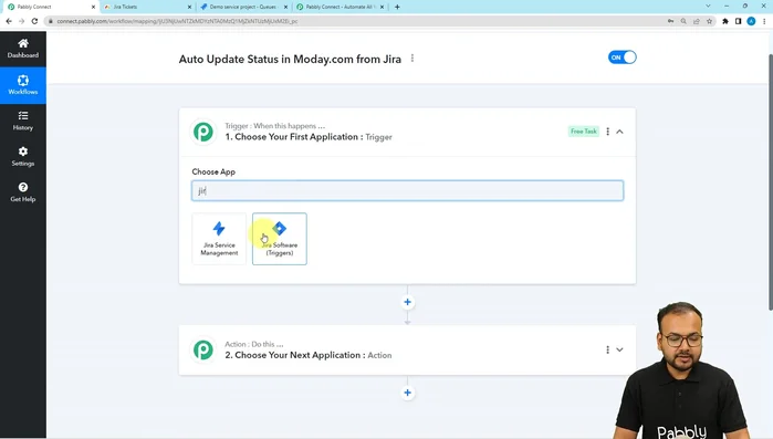 Aggiunta di un'azione in Parallel Connect: Selezionare "Invia richiesta web" e incollare l'URL web ricevuto nel passo 2. Configurare il metodo come POST e il corpo della richiesta con i dati del problema in formato Jira.
