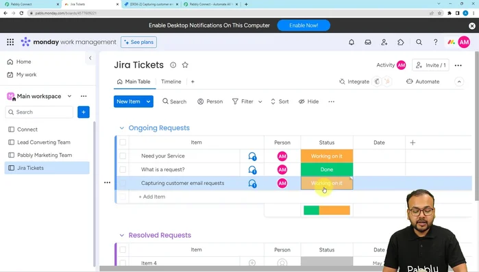 Test finale dell'automazione: Risolvere un altro problema in Jira per verificare che lo stato dell'elemento corrispondente in Monday.com venga aggiornato automaticamente.