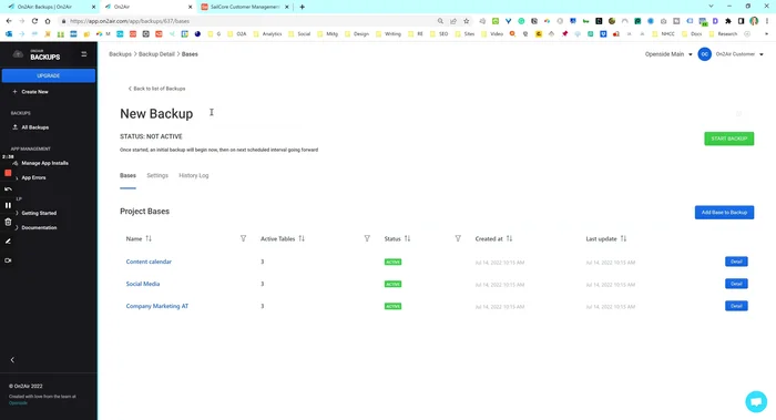 Avvia il backup cliccando su "Avvia backup".