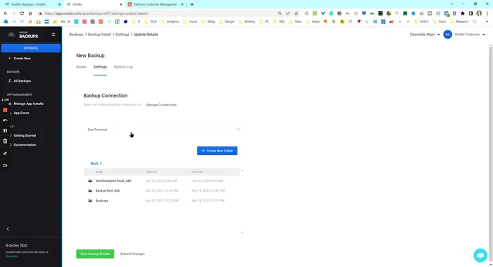 Configura le impostazioni del backup: seleziona la connessione di archiviazione cloud, scegli una cartella (esistente o nuova) per salvare i backup e imposta la pianificazione (settimanale, mensile, ecc.).