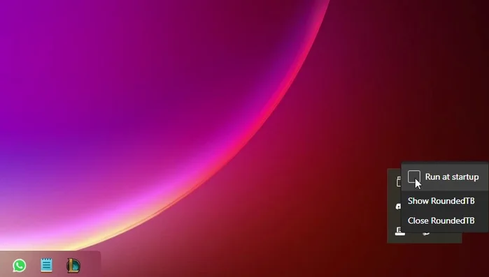 Attiva 'Rainet Startup' per RoundedTB nel menu contestuale (tasto destro) per l'avvio automatico.