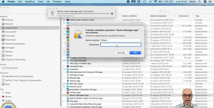 Inserire la password del Mac per confermare.