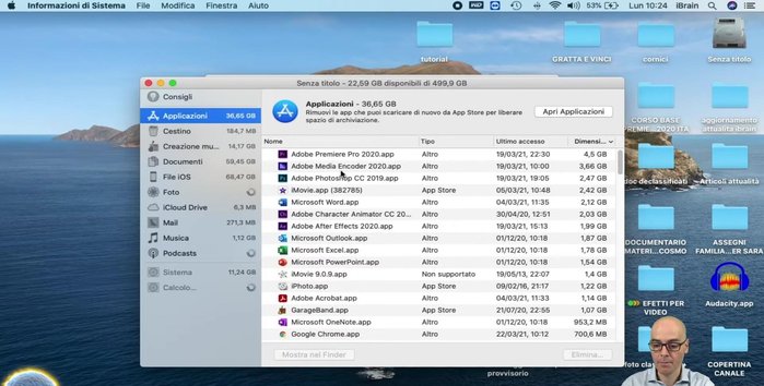 Selezionare l'app da disinstallare e cliccare su 'Elimina'.