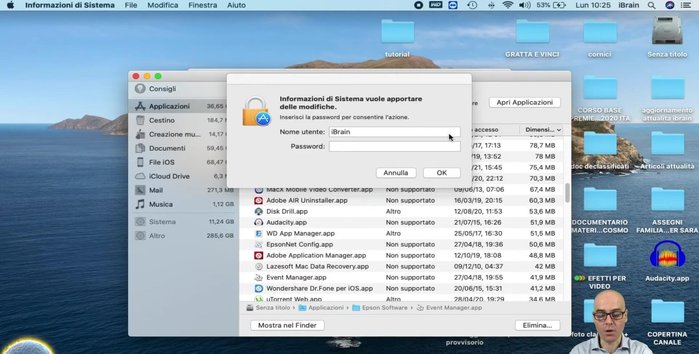 Confermare l'eliminazione inserendo la password.