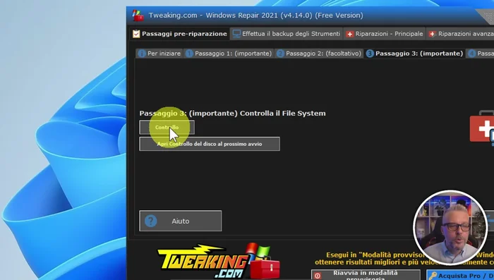 Effettuare un controllo dei file di sistema cliccando su "Controllo".