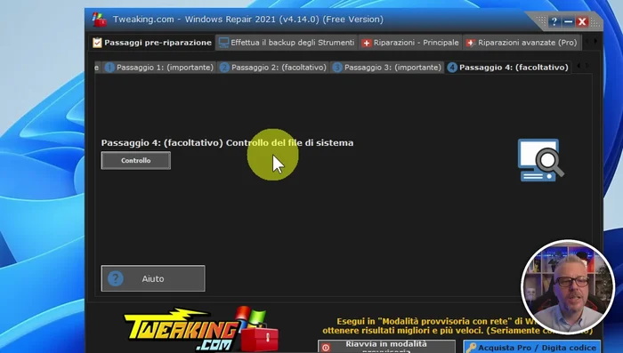 Effettuare un controllo dei file di sistema cliccando su "Controllo".