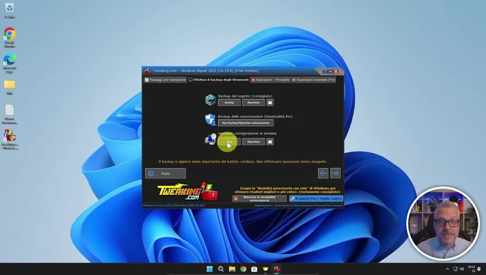 Creare un punto di ripristino del sistema cliccando su "Crea".