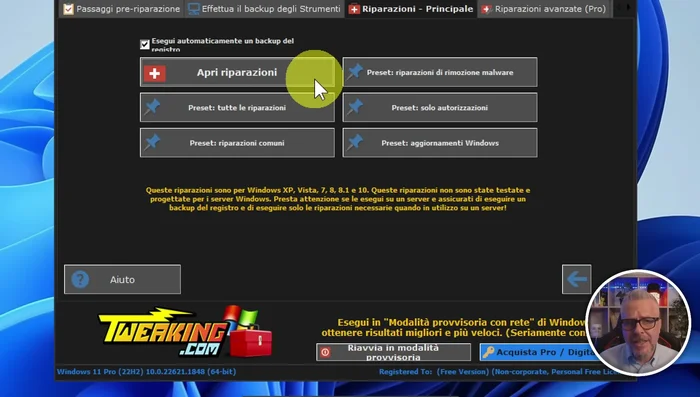 Avviare le riparazioni cliccando su "Avvia Riparazione". Il processo può richiedere molto tempo.