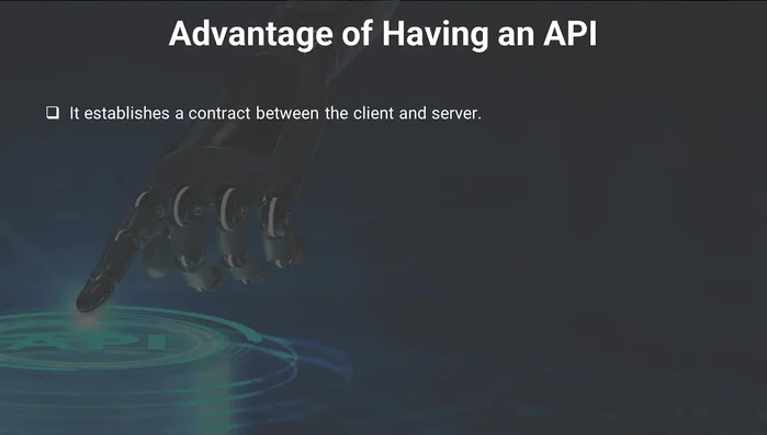 Il contratto API: Un'API stabilisce un contratto tra client e server, con possibilità di modifiche (ad esempio, nuove funzionalità) nel rispetto del contratto.