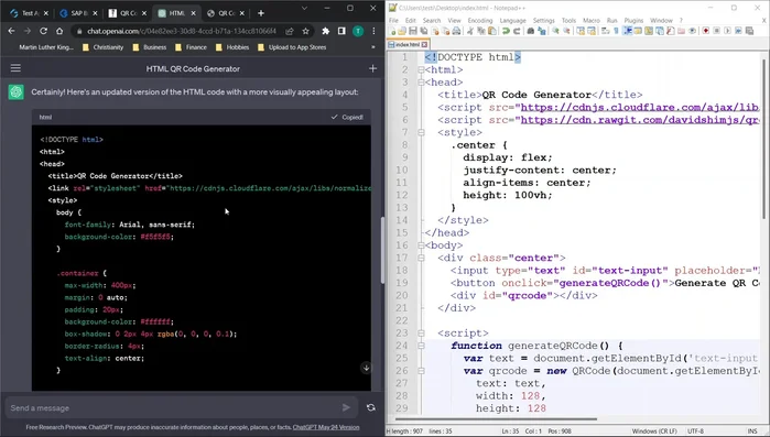 Se necessario, migliora il layout del codice HTML con ChatGPT (vedi esempio nel video).