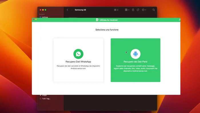Scegli il tipo di file da recuperare (foto, video, contatti, ecc.).