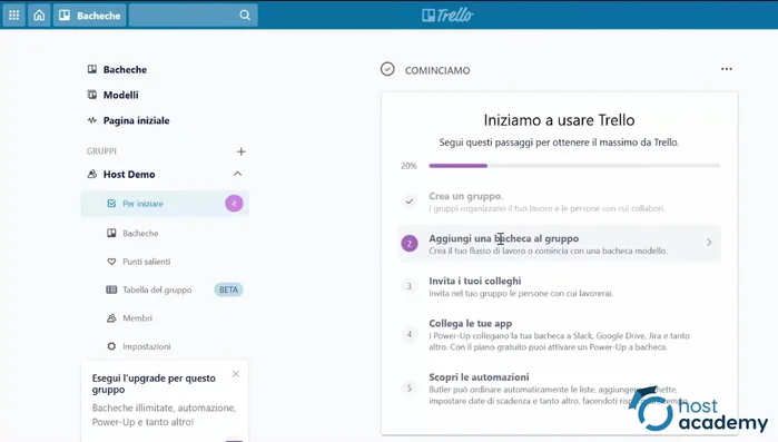 Creazione di una nuova bacheca: definire titolo, tipo di accesso (privato o pubblico), sfondo e aggiungere un'immagine o un colore.