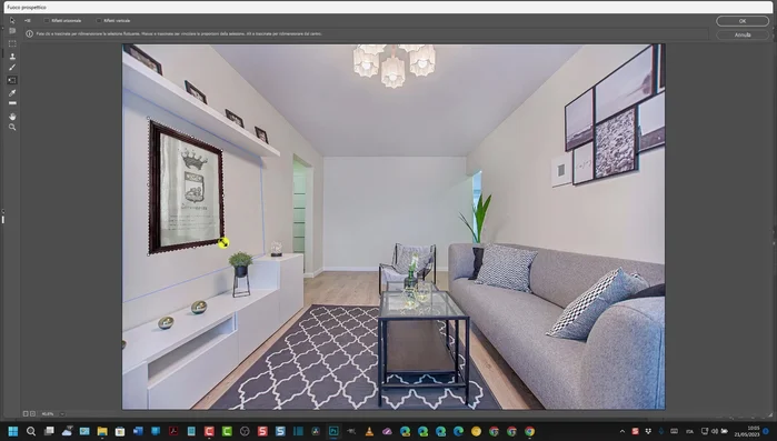Adattare l'immagine incollata alla prospettiva dell'ambiente utilizzando le maniglie di trasformazione (Ctrl+T).