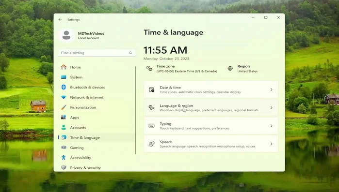 Selezionare "Lingua e regione" sul lato destro sotto "Lingua preferita"