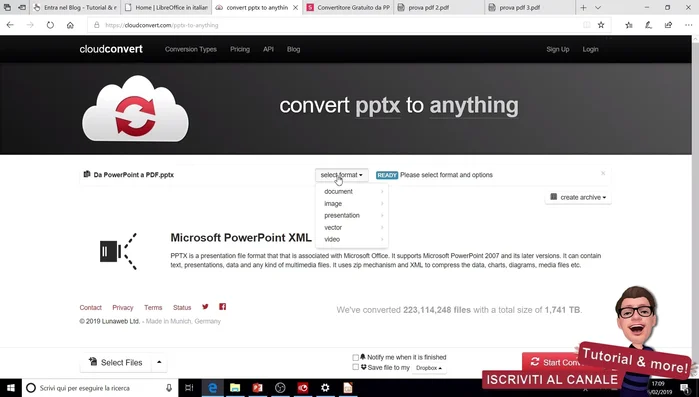 Scegli 'PDF' come formato di destinazione.