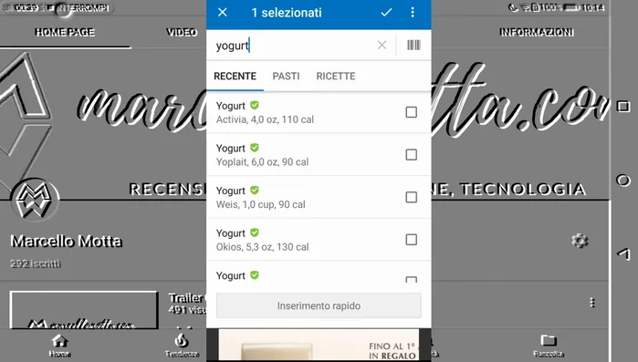 Indicazione delle porzioni e quantità desiderate per ogni alimento.