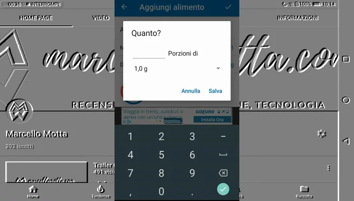 Indicazione delle porzioni e quantità desiderate per ogni alimento.