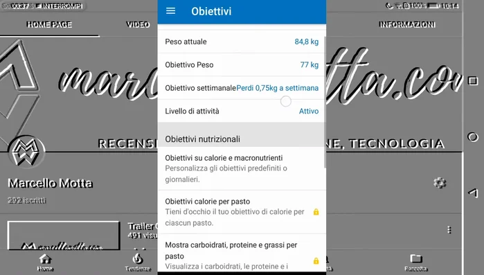 Definizione di obiettivi personalizzati in termini di peso, calorie, macronutrienti.