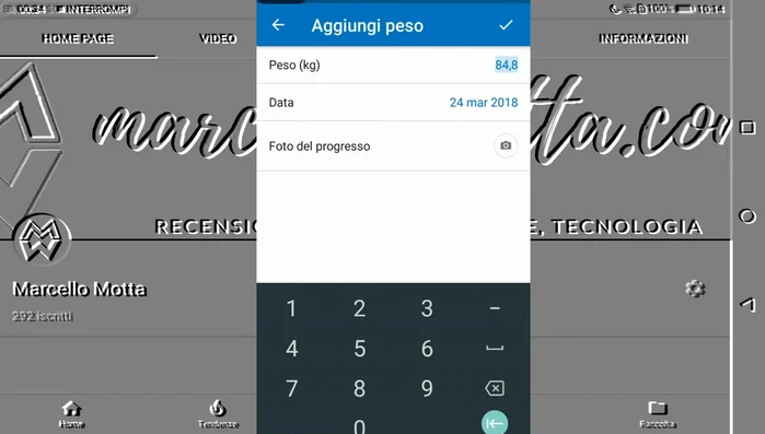 Registrazione peso: Inserimento manuale o sincronizzazione con bilancia compatibile.