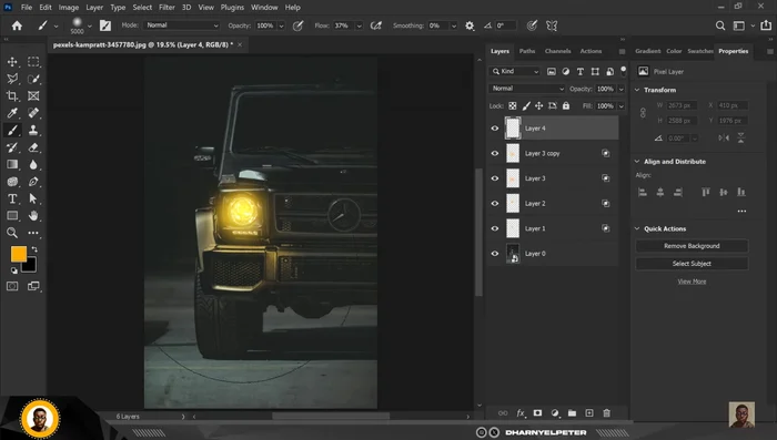 Utilizza lo strumento lazo per selezionare l'area interessata dalla rifrazione. Crea una maschera di livello per applicare la selezione. Regola la piuma della maschera per una transizione più morbida.