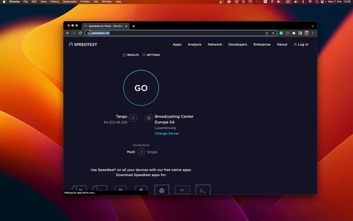 Testare la velocità di connessione internet.