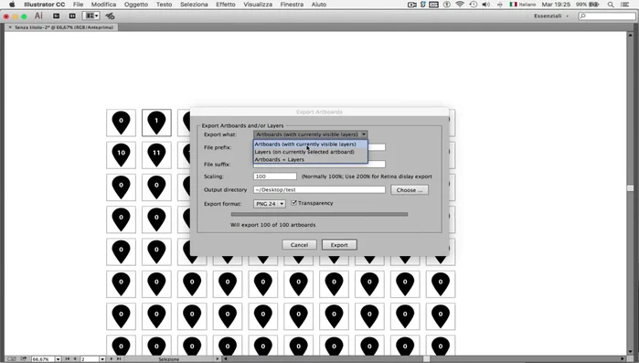 Utilizza lo script Multi Exporter per esportare tutte le tavole da disegno come file PNG individuali.