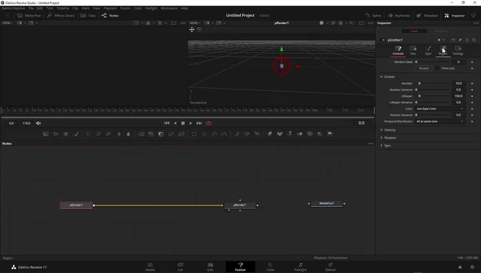 Regolare l'angolo di emissione per inclinare il flusso di particelle (es. 45 gradi).