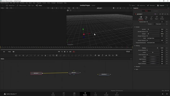 Animare l'angolo di emissione per simulare un irrigatore o un movimento rotatorio.