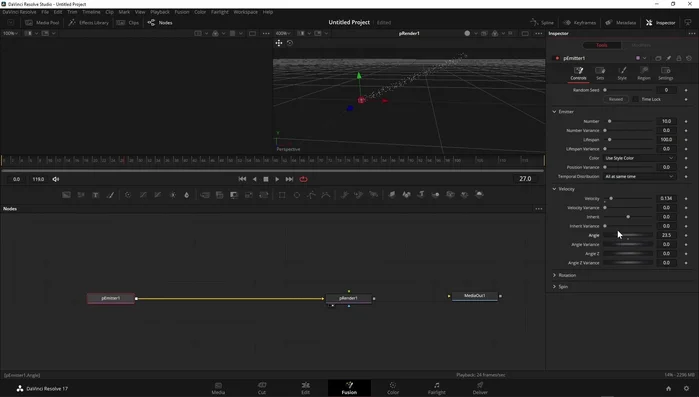 Regolare l'angolo di emissione per inclinare il flusso di particelle (es. 45 gradi).