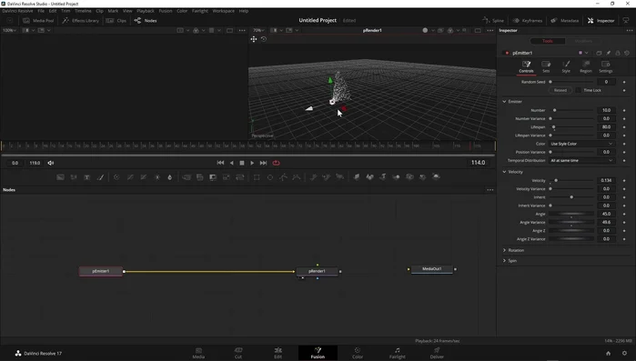 Aggiungere una variazione all'angolo di emissione per creare un effetto a ventaglio.