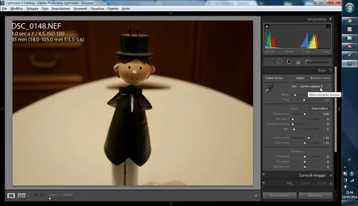 Selezionare il preset "Tungsteno" per illuminazione a incandescenza.