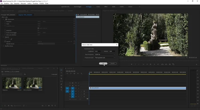Trascinare l'elemento video nero sulla timeline, sovrapponendolo al filmato.