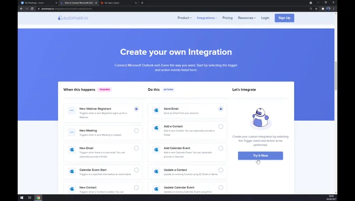 Clicca su 'Provalo ora' e accedi con i tuoi account Zoom e Outlook.