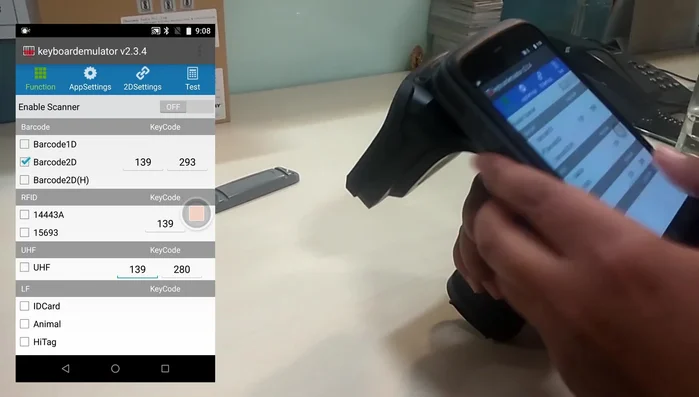 Aprire l'aggiornamento della tastiera e selezionare il codice a barre o UHF.