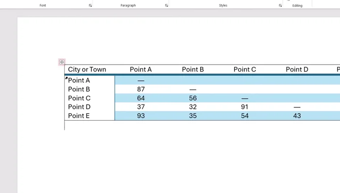 Seleziona la tabella in Word.