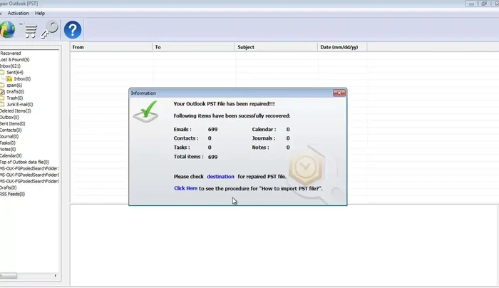 (Opzionale) Importare il file PST riparato nel profilo di Outlook esistente seguendo le istruzioni fornite dal software.