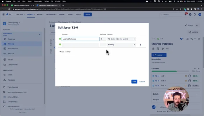 Creare nuove storie per le parti rimanenti, aggiungendo stime e dettagli.
