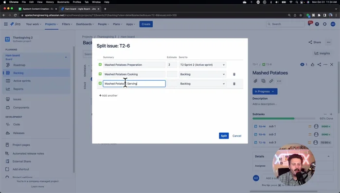Creare nuove storie per le parti rimanenti, aggiungendo stime e dettagli.