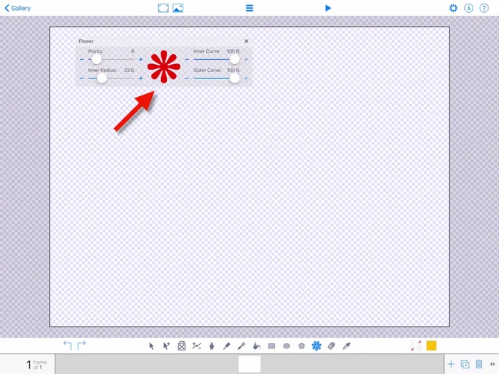 Usa lo strumento fiore per creare la forma del tuo soggetto e personalizzala usando il pannello delle proprietà.