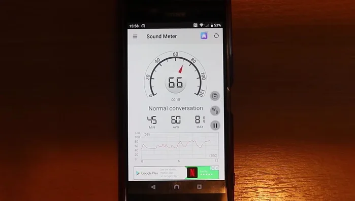 Apri l'app e inizia la misurazione del rumore in decibel (dB).
