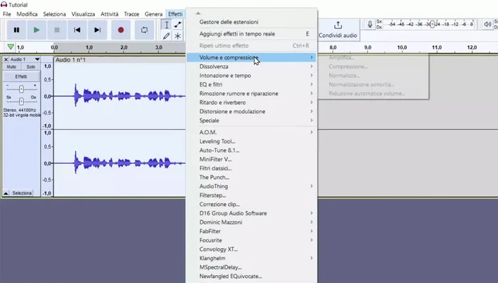 Andare su 'Effetti' > 'Volume' > 'Normalizza'.