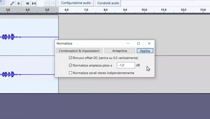 Impostare il livello di normalizzazione. Si consiglia di impostare -1 dB o -6 dB.