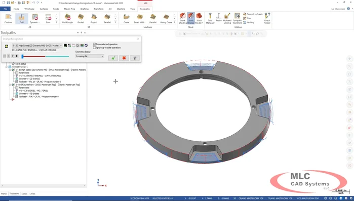 Esaminare ogni percorso utensile e decidere se rigenerarlo o modificare la selezione geometrica.