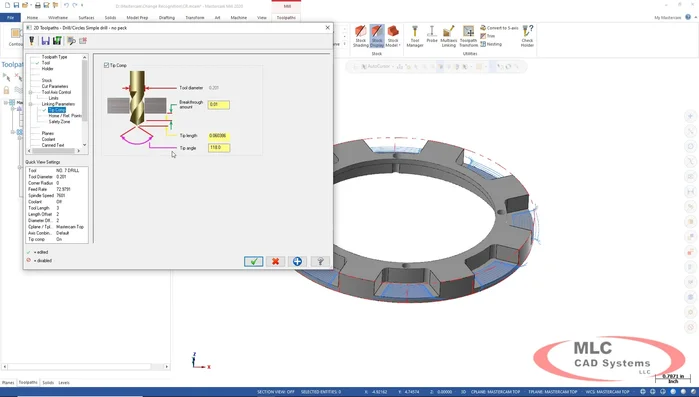 Attivare la compensazione della punta per assicurare la perforazione completa.