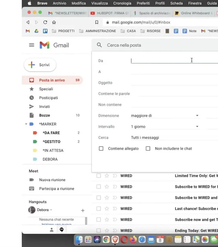 Filtrare le email in base al mittente (es. @nomeazienda.it) per raggruppare le comunicazioni.