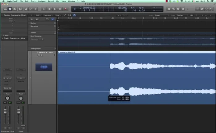 Tagliare la traccia all'inizio, eliminando la parte iniziale silenziosa.