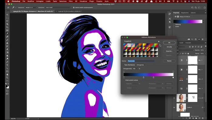 Aggiungere elementi di sfondo e texture, modificando opacità e luminosità per integrare l'effetto.