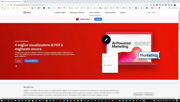Scaricare e installare Adobe Acrobat Reader (versione gratuita), deselezionando le opzioni aggiuntive a pagamento.