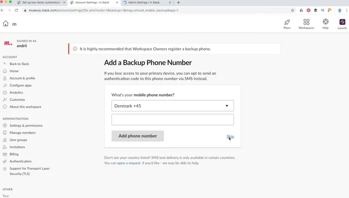 Aggiungi un numero di telefono di backup (opzionale, ma consigliato).