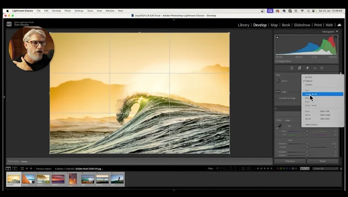 Utilizza lo strumento di ritaglio e imposta il rapporto su 4x5. Premi 'X' per ruotare l'immagine in verticale se necessario.